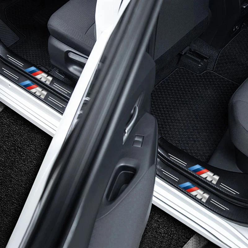 For BMW M E28 E90 F30 F10 X2 X3 X4 X5 X6 X7 F20 E46 E60 Valve 1/4/5Pcs Leather Car Door Sill Protector Carbon Fiber Sill Strip blhn58