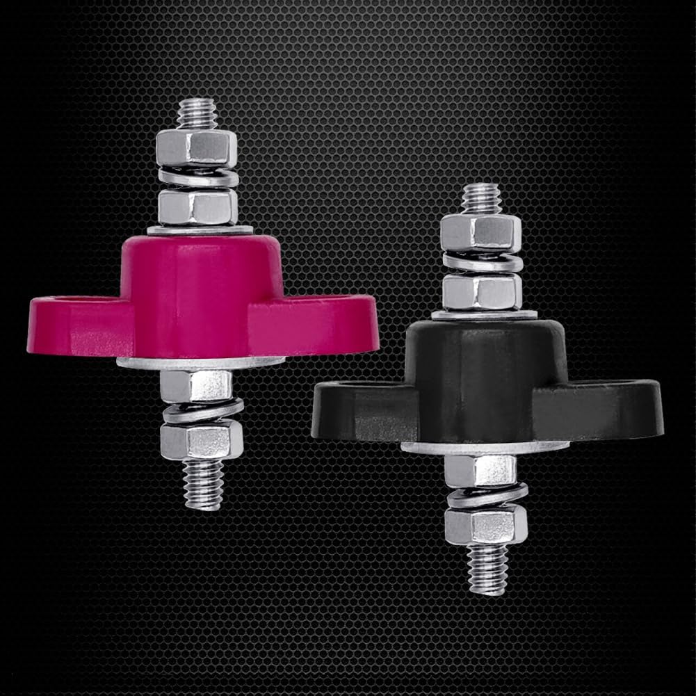 1/4" Stud Remote Battery Terminals 12V 150A, Ampper M6 Single Stud Battery Junction Post Thru Panel Remote Terminal Jumper Post Feed Through W/Cover