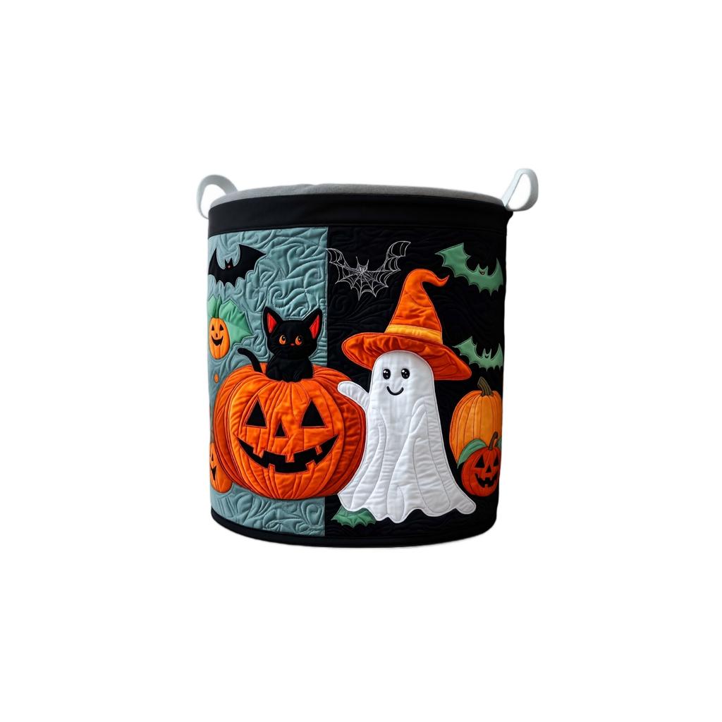 Hamper, Halloween Quilted Cotton Storage Basket with Lid for Clothes and Home Organization