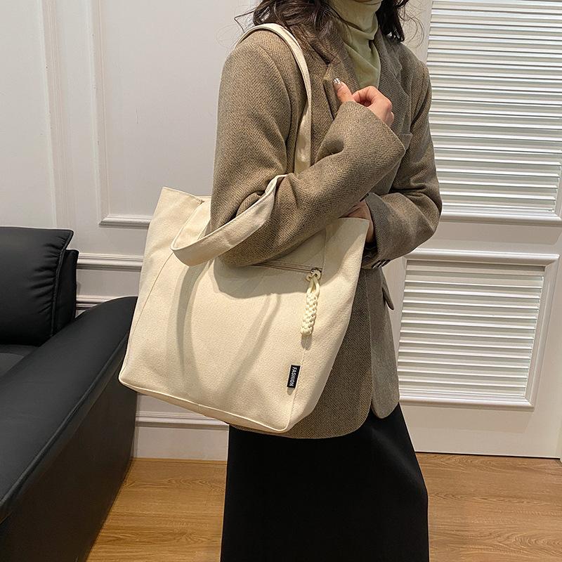 Solid Color Simple Large Capacity Lightweight Fashion Canvas Shoulder Tote Bag