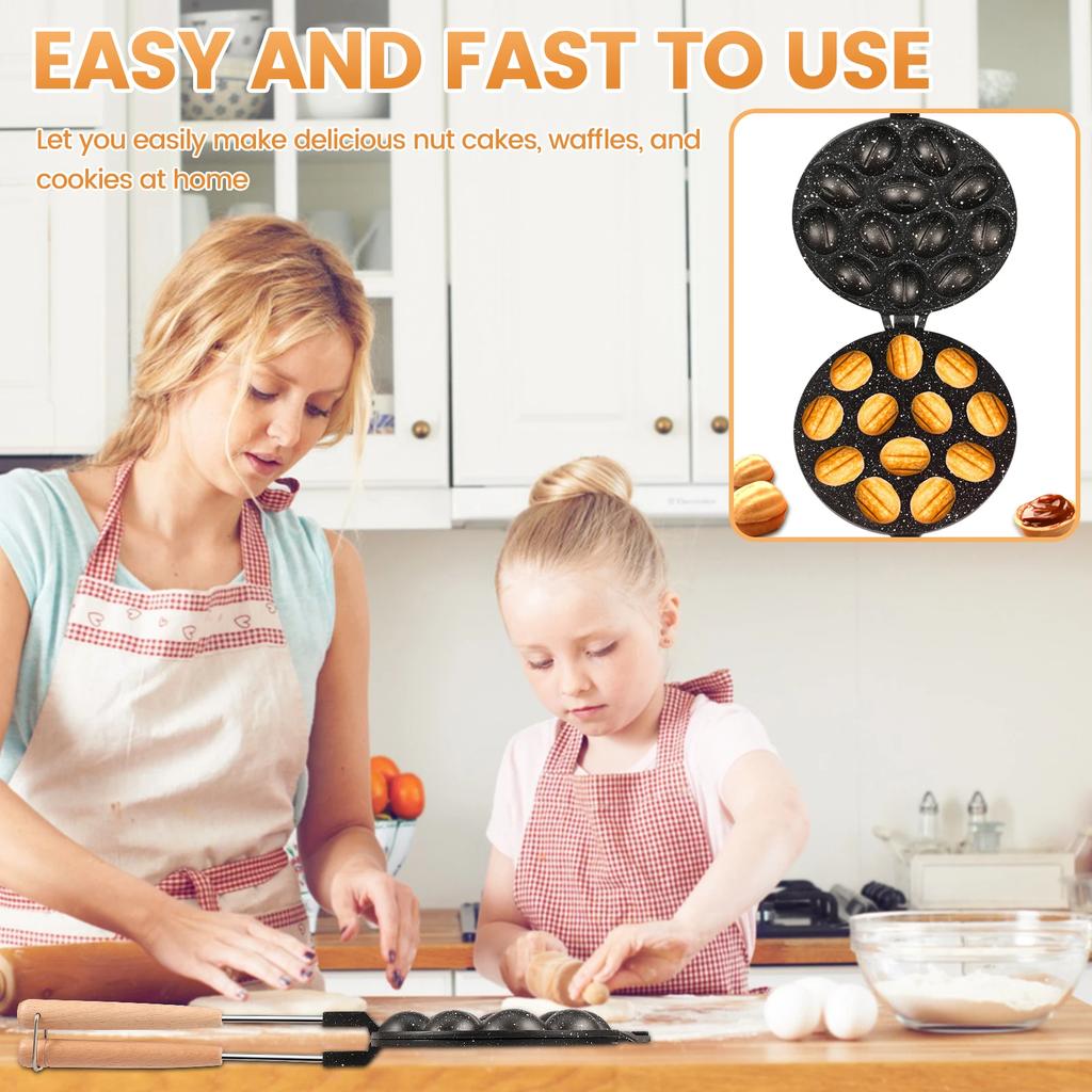 Walnut Cookie Mold Maker Safe Cake Nut Modes Solid Walnut Cookie Molds with Handle Versatile Metal Nut Cookies Maker for Baking