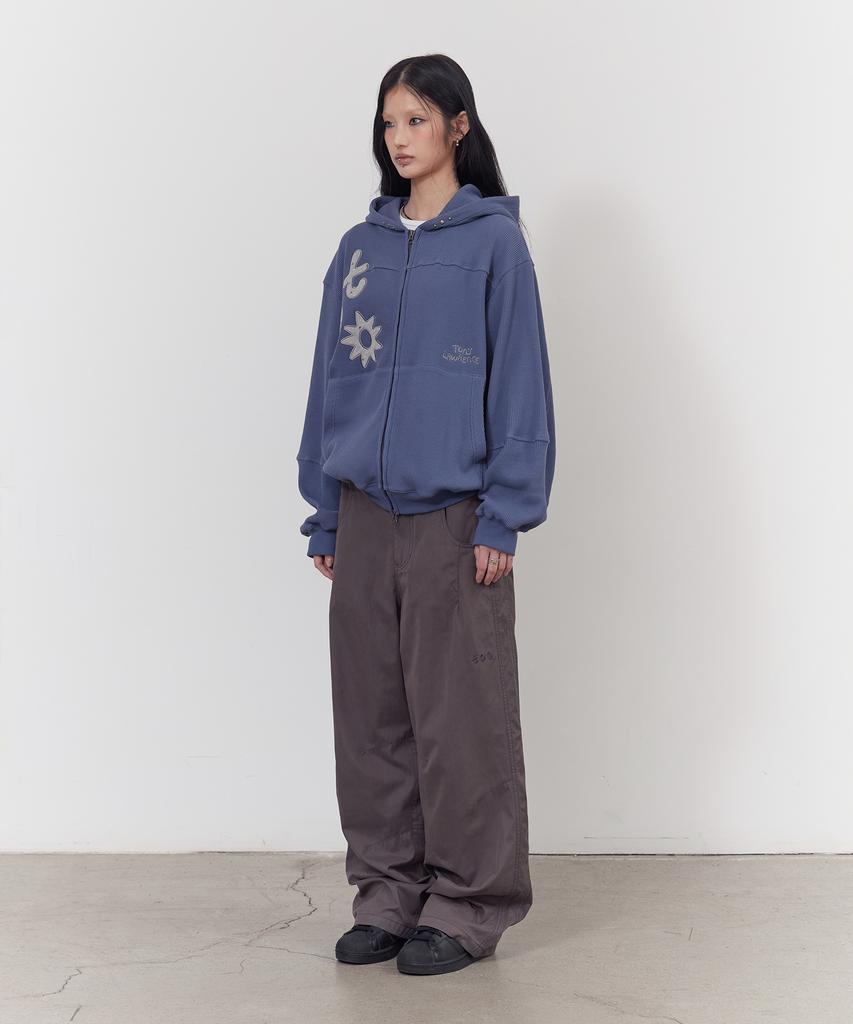 Tony Lawrence Applique Waffle Zip-Up Hoodie Blue