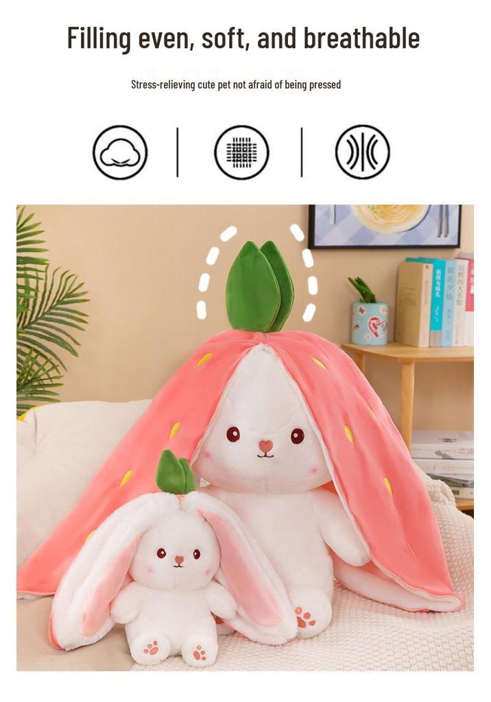 Strawberry Rabbit Plush Toy - Carrot Rabbit Cushion Doll, Perfect Children's Day Gift for Girlfriend