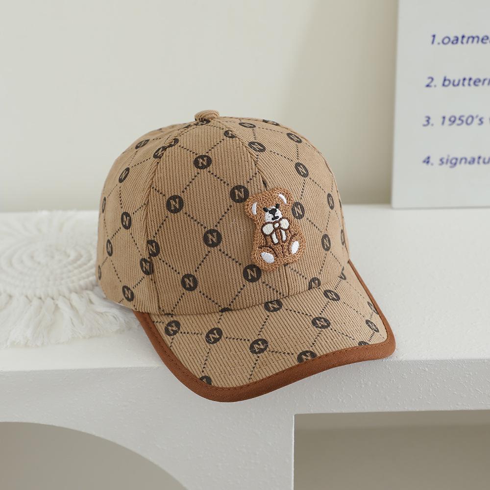 Kids' Autumn/Winter Corduroy Bear Patch Fisherman Hat - Korean Style Graffiti Duckbill Baseball Cap