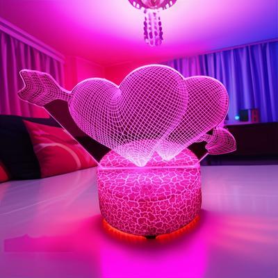 Luminária Noturna LED 3D USB RGB com Ilusão de Amor em Formato de Coração - Gadget "Eu Te Amo" para Quarto ou Mesa - Decoração Romântica para Casa - Presente Perfeito para Casa