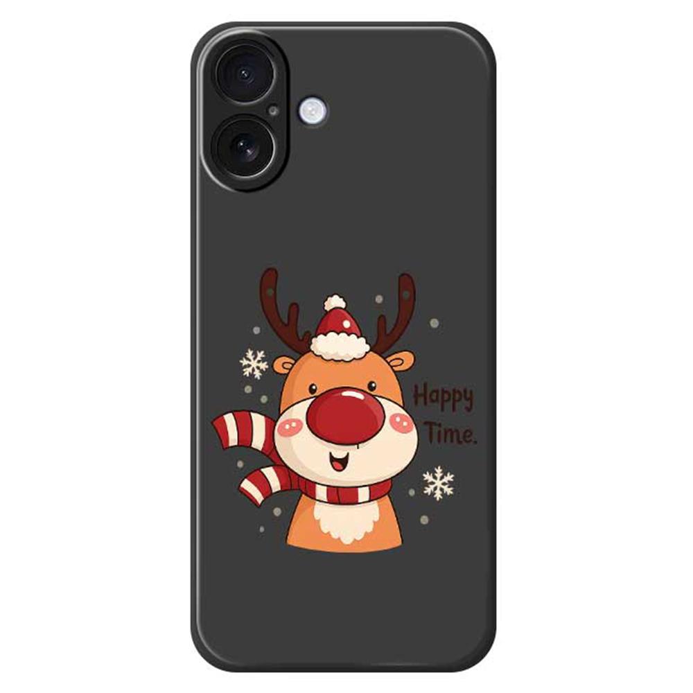 

For iPhone 17 Case Happy Time Deer Pattern Printing Straight Edge TPU Phone Back Cover Black