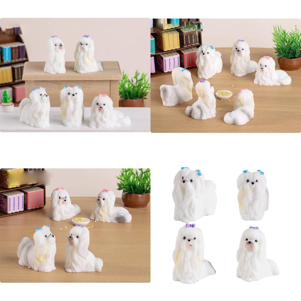 Entzückende Harz Malteser Hund Figur Mit Rosa Schleife Miniatur Schreibtischdeko