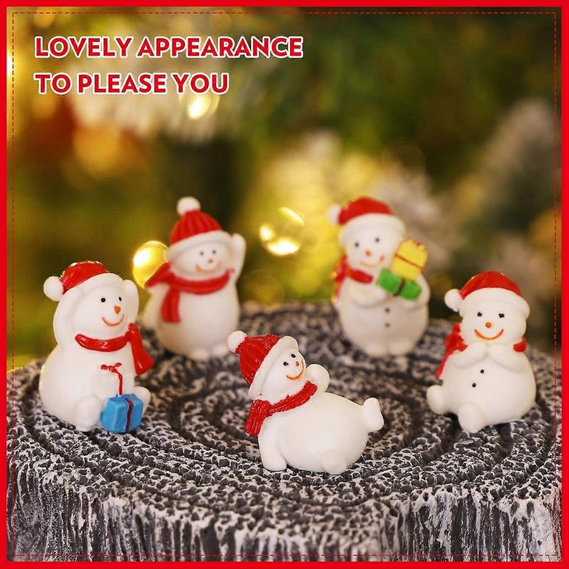 8pcs Mini Fairy Snowman Figurine Miniature Snowman Figurines Resin Snowman Ornament Xmas Party Favors for Christmas Party Desktop Decoration -Yx
