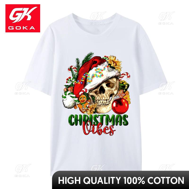 Retro Christmas Vibes Skeleton Skull Santa Hat Xmas Pajamas TShirts Aesthetic T Shirts Unisexs All Cotton Crewneck Tee Shirts