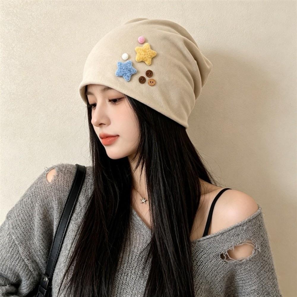 Háčkovaná čepice s hvězdami, volný střih, japonský styl, kukla, odolná, navlékací čepice, venkovní