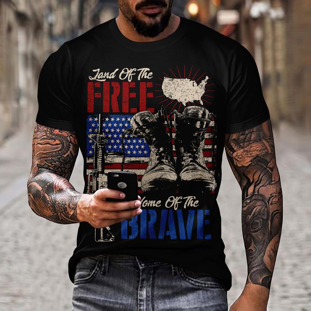 Nuova T-shirt Estiva da Uomo Moda Hip Hop Stampa Bandiera con Lettere 3D Scollo a O Manica Corta T-shirt Casual T-shirt Larga Abbigliamento Uomo S-5xl