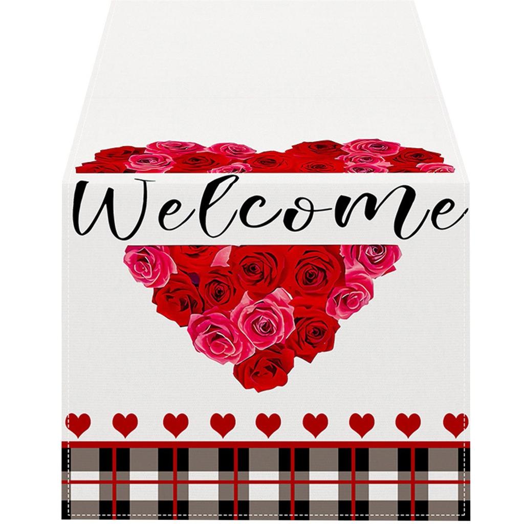 Růžový Lněný Stolní Běžec Valentýnská Stolní Dekorace Ubrus Polštář Ubrus Domácí Textil