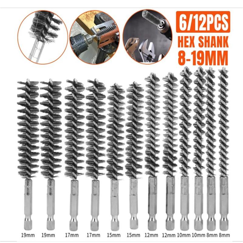 

14 шт., набор щеток для чистки отверстий из нержавеющей стали с шестигранным хвостовиком 1/4 дюйма и ручкой с шестигранным хвостовиком 1/4 дюйма для