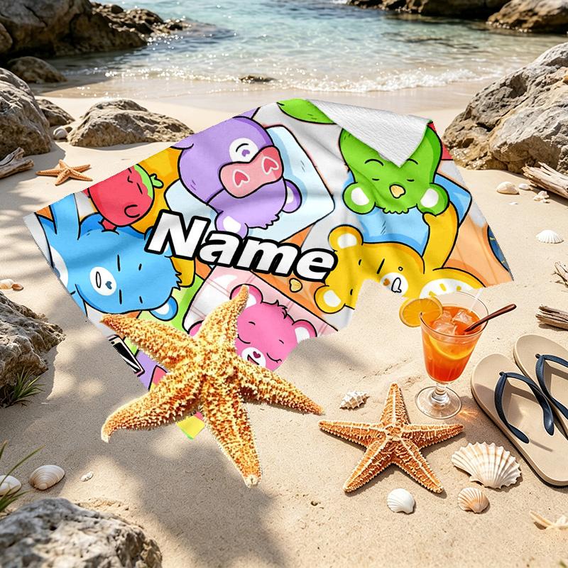 Custom Name Personalized Care Bears Print Beach Towel, for Trip Camping Beach Party Home Decor, Birthday Gift for Family & Friends