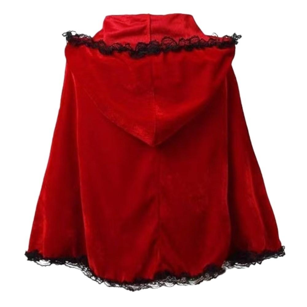 Fairy Tale Lace Trim Cloak 80/130cm Cosplay Costume Cape Performance Red Hooded Cloak  Christmas