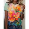 Damen 3D-bedrucktes Farb-T-Shirt - Schlank geschnittenes Rundhals-Oberteil mit kurzen Ärmeln für Frühling und Sommer, Freizeitkleidung, maschinenwaschbar