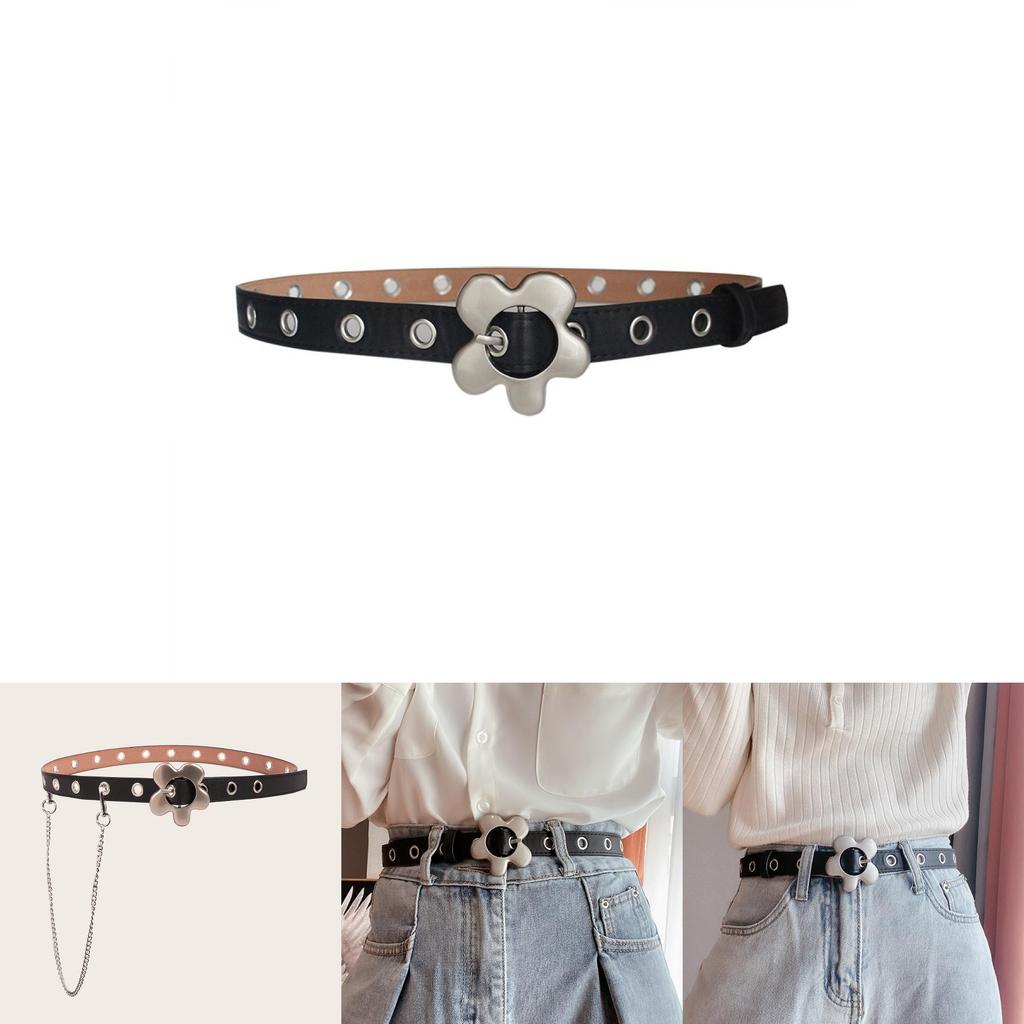 Punk Inspired Leather Belt For Women With Alloy Pin Buckle And Geometric Detailing For Daily Use