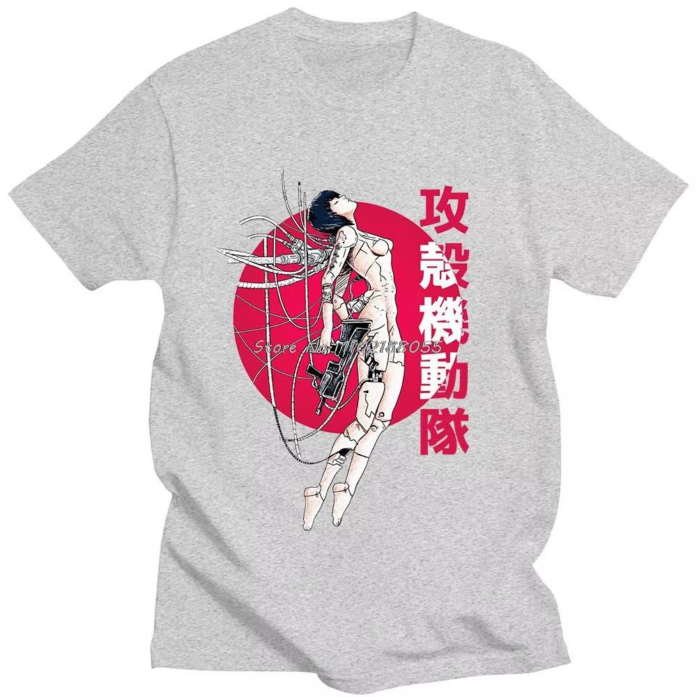 Anime Ghost Soldier Ghost In The Shell Pattern Print Cotton Hot Sale Unisex Shirt Summer New Oversized Neck Unisex Tshirt