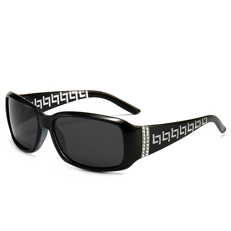 

Поляризованные дизайнерские солнцезащитные очки со стразами для женщин, модные прямоугольные с принтом, антибликовые, для путешествий чёрный