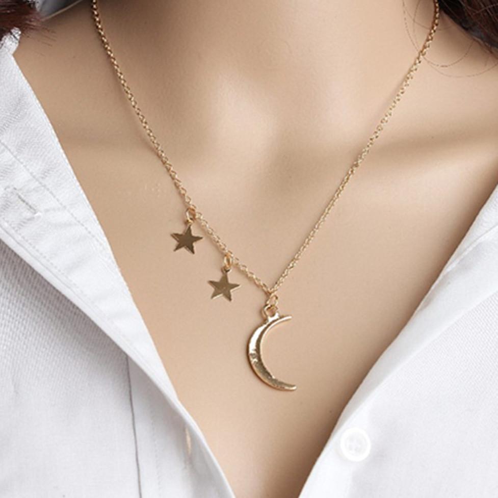 H6 Fashion Jewelry Gold Color Star Moon Long Pendant Necklaces For Women Multiple Layers Chain Necklaces Hot Sale Bohemia Style