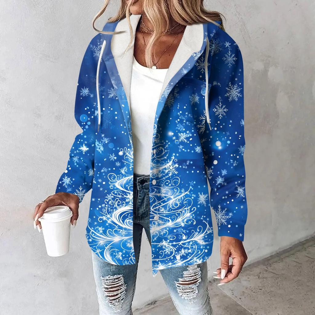 Hettegensere For Kvinner Vinter Varm Genser Knapp Snøring Hette Trykk Jakke Kåpe