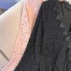 Plus-size Women's Elegant Lace Dress with Long Sleeves and Fitted Waist for Slimming Effect