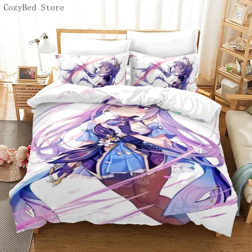 Genshin Impact Sängklädesset Tecknad Anime Påslakan Enkel Dubbel Storlek Barn Pojkar Lyx 3D Sänglinne Dekor Hem