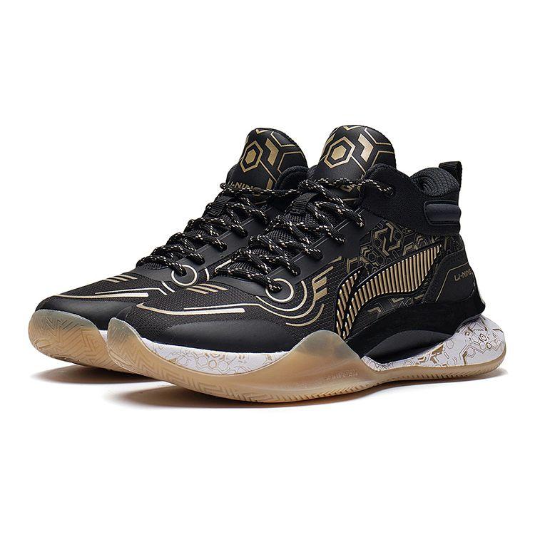 Li Ning Stable Rebound Performance Basketball Shoes Kids Sneakers Black Gold YKBS106-1