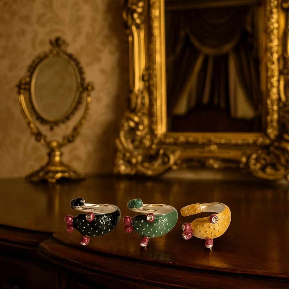 Korean Style Cactus Drip Oil Ring Dripping Oil Enamel Ring Unique Painting Ring  Couple