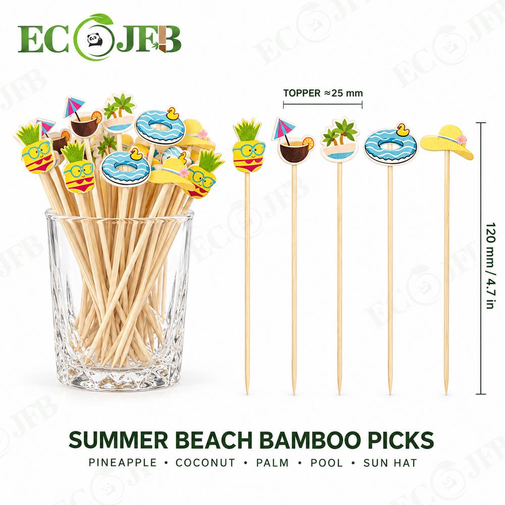 ECO JFB 120mm Mushroom Bamboo Party Picks for Fruit Cheese Woodland Events Custom Shape Bulk B2B Supply Pack