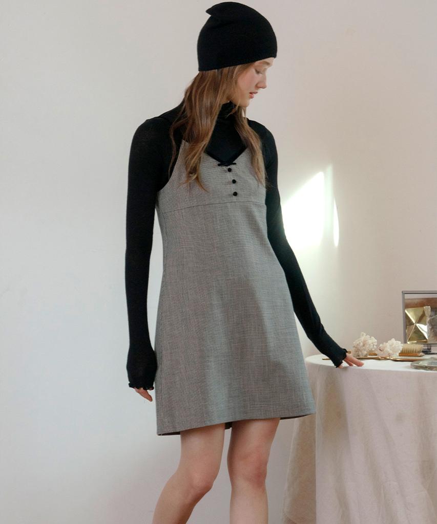 Retera Velvet Ribbon Checked Dress_Black Check