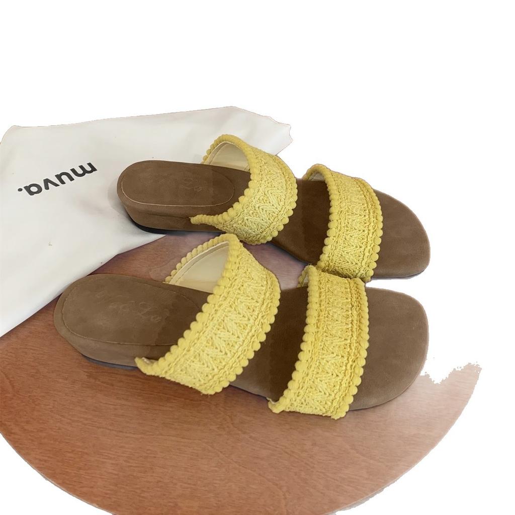 Roman woven slippers 2025 summer gentle fairy bohemian vacation beach slope heel cool slippers