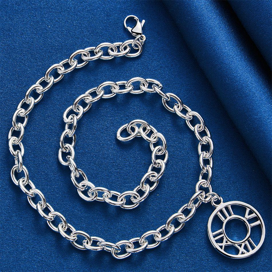 925 Sterling Silver Delicate Roman Numeral Round Pendant Necklace for Women - Fashionable Party Wedding Gift Jewelry