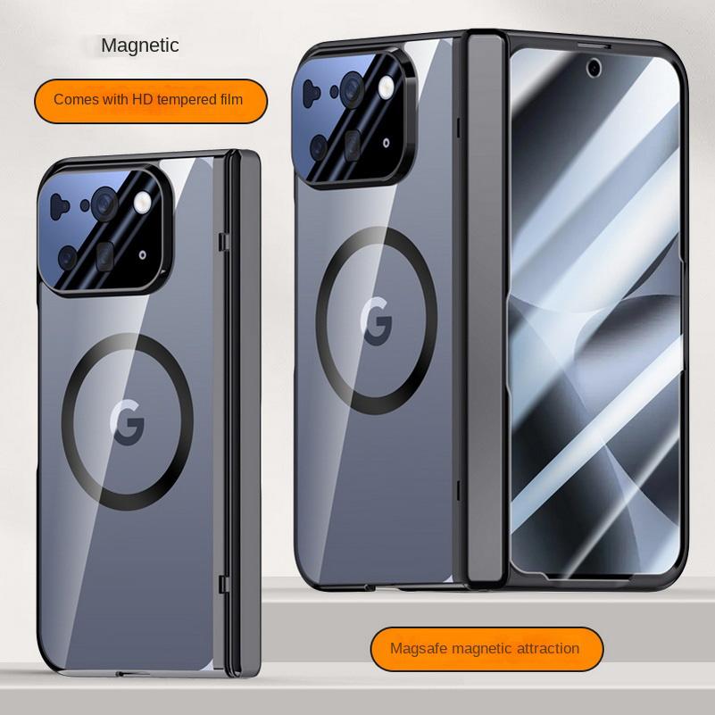 With Magsafe Magnetic Transparent Screen Tempered Glass Protector Case For Google Pixel 10 Pro Fold Spring Hinged Back Cover