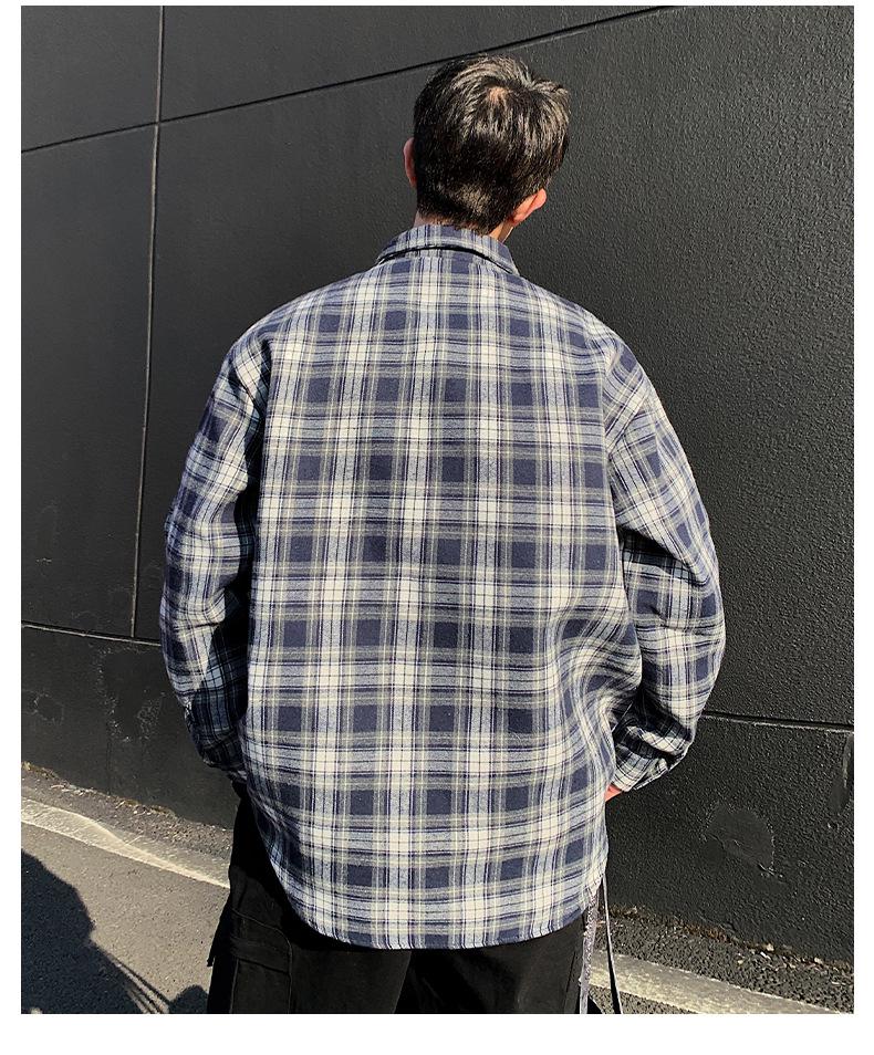 Men's Retro Plaid Long-Sleeve Shirt and Casual Lapel Jacket
