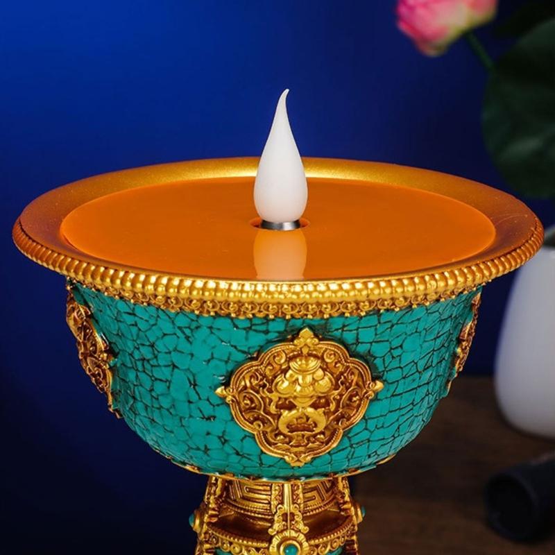Rechargeable Candle Holder Tibetan Electronic Butter Lamp Buddhist Table Centerpiece LED Simulated Flame Home Decorations
