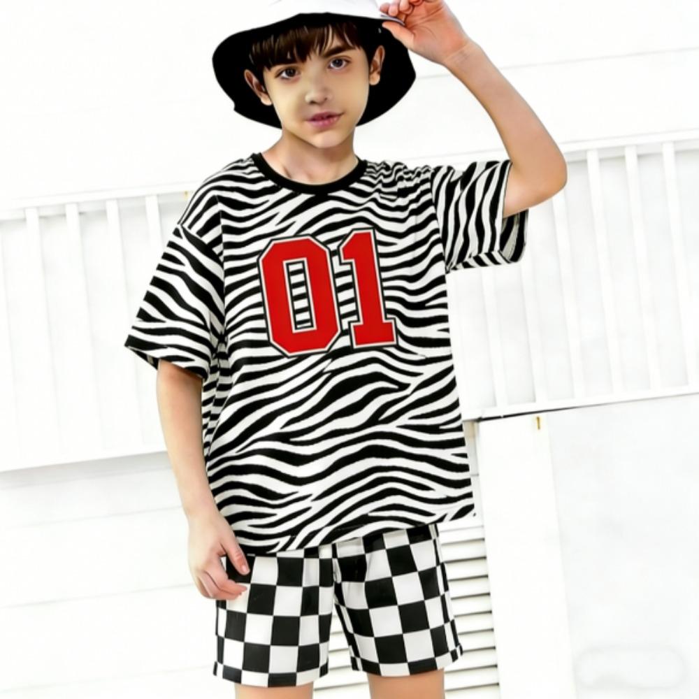 Zebra Colored Multicolored 1-10 Printed Men's T-shirt and Shorts 2 Piece Set Summer Casual Outfit for Men's and Women's Clothing
