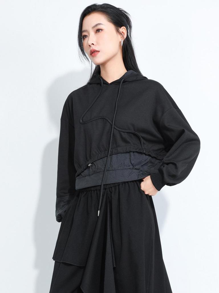 2025 Autumn Two-in-One Hooded Sweatshirt: Spliced Loose Fit with Drawstring - Street Style