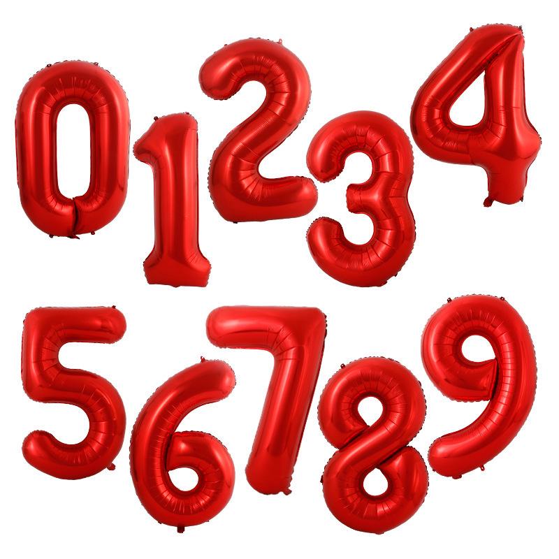 40-Zoll Schwarz Rote Zahlenballons, Einzelverpackung, Foto Geburtstag Heliumballons