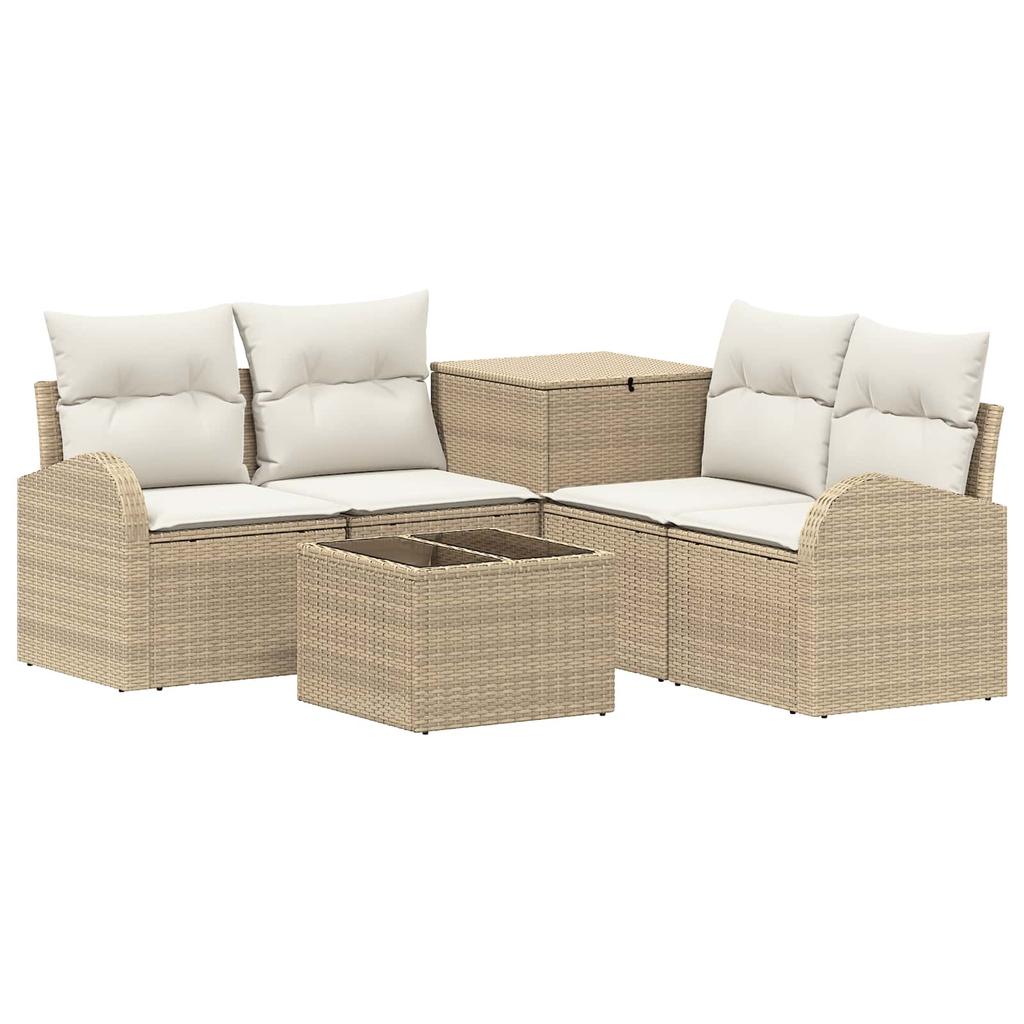 Sofa Set 6 Pieces Beige and Cream White Poly Rattan and Steel