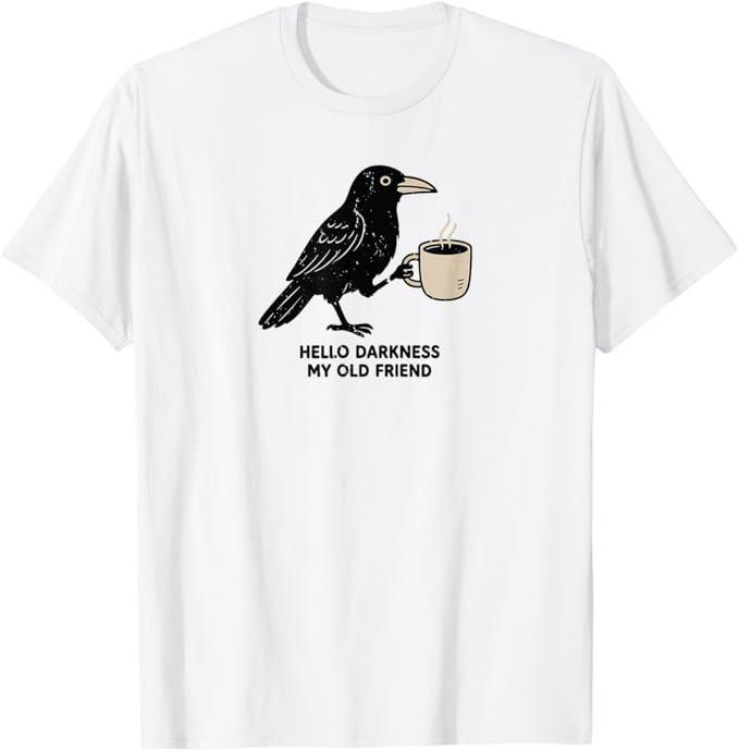 Raven Crow Coffee Hello Darkness Funny Graphic Unisex Shirt S разноцветный