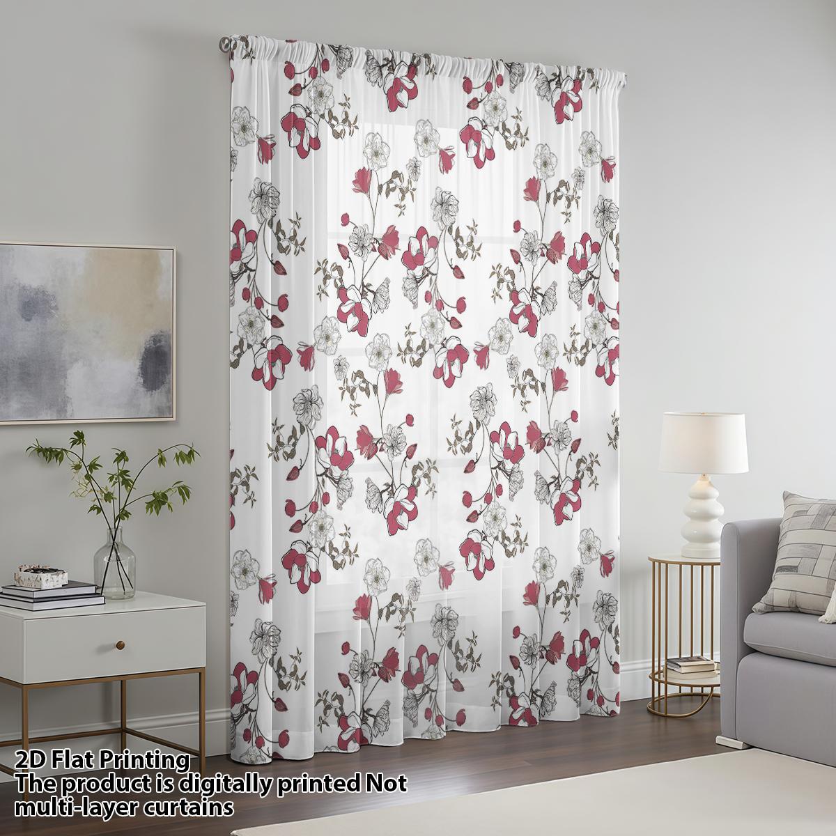 

Elegant Vintage Red Florals Window Curtain Ed Decorative Film Living Room Bedroom Curtains Made Of Polyester With Rod Pocket Great Decor W100*H70(CM)-Rod Pocket&2PCS