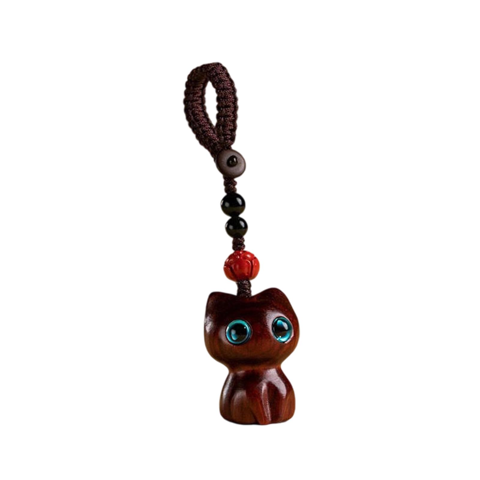 

Ebony Wood Lucky Cat Keychain Handcrafted Natural Wooden Hanging Ornament Decoration for Keys Bags Backpacks P