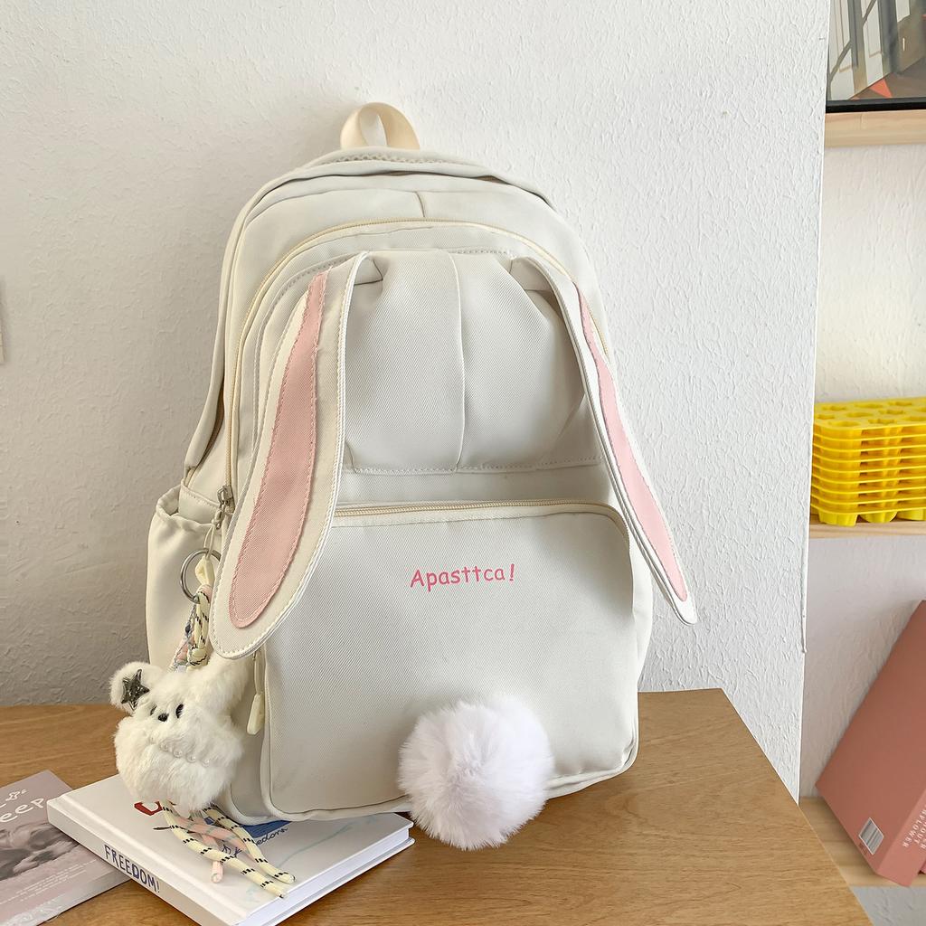 Schoolbag, Korean sweet schoolbag, cute bunny ear backpack for girls, middle schoolers, large capacity, high school and college student backpack trend