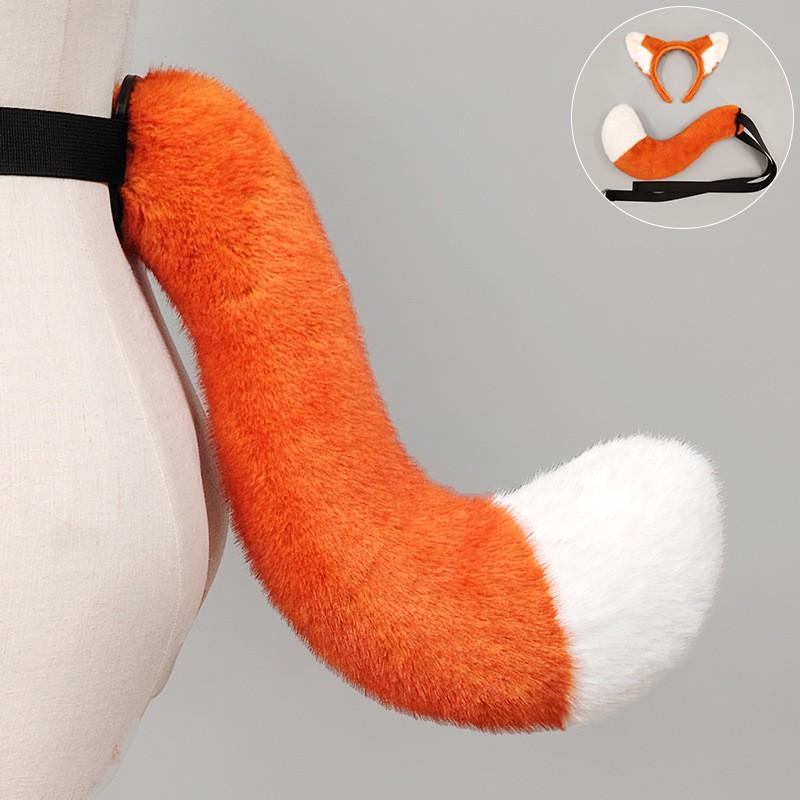 Fox Ear Headband Tail Set Adult Costume Party Cosplay Animal Festival Accessory Orange White Or Brown