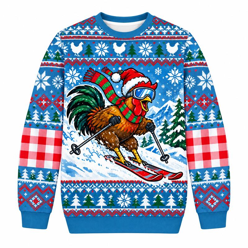 Funny Rooster Ugly Christmas Sweatshirt Men Women 3D Print Ugly Sweater Holiday Party Pullover Xmas Gift For Men Women Top New
