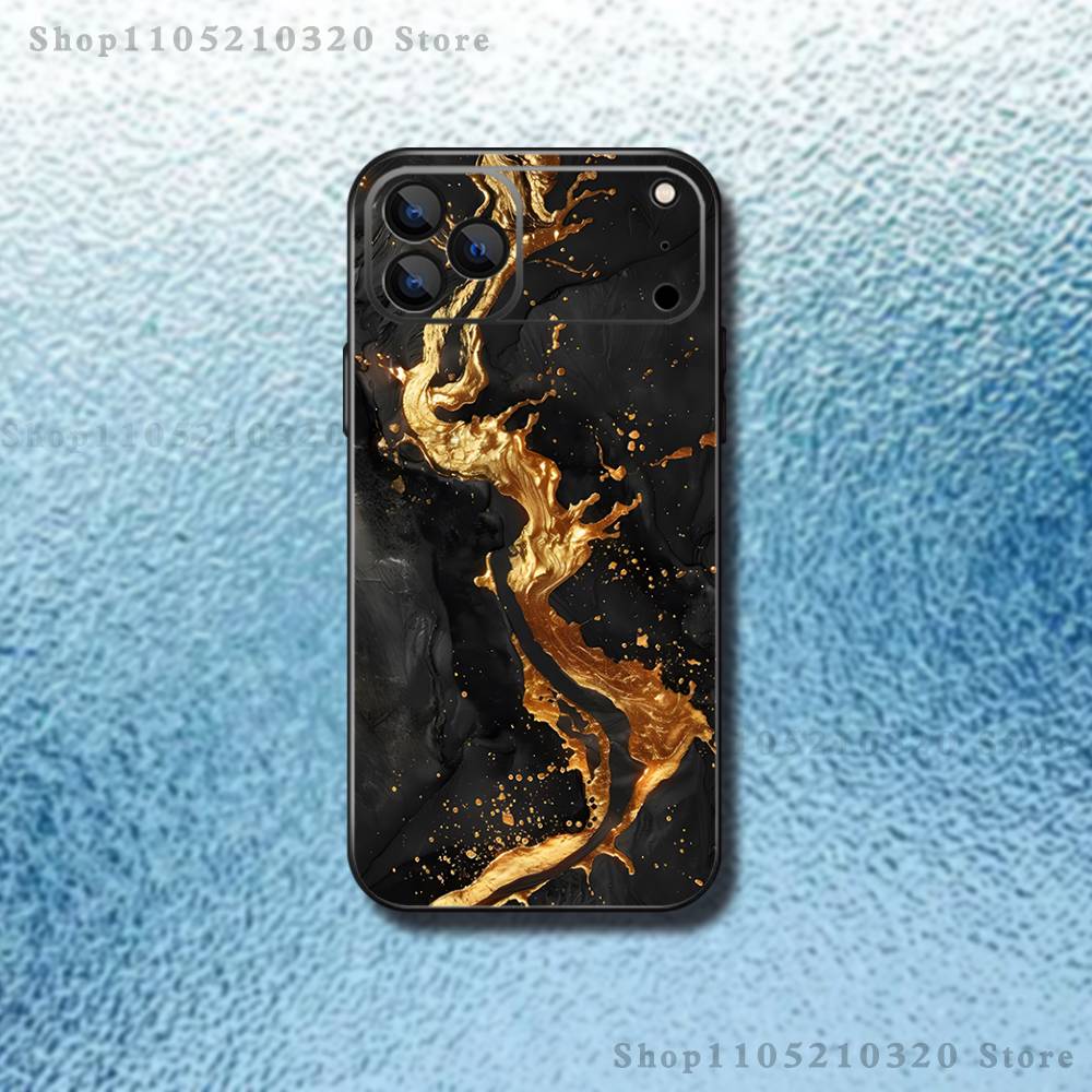Cool Texture Platinum Marble Phone Case For iPhone 17,16,15,14,13,12,Pro,Max,Plus,E,SE4,Air,Mini Black Soft Box