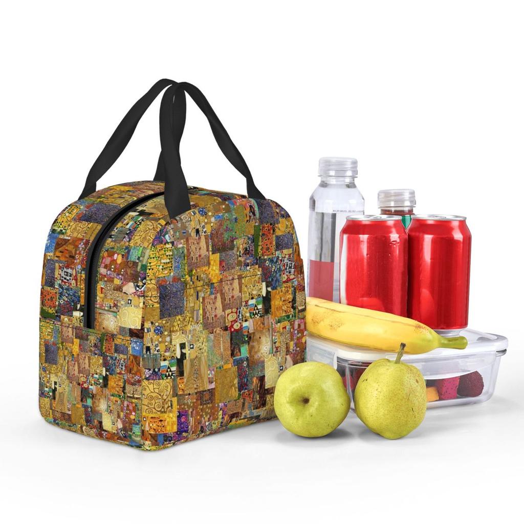Gustav Klimt Isolierte Lunchtasche für Damen Kinder Tragbar Lebensmittelboxen Thermische Lunchbox Tragetasche