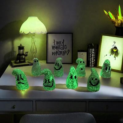 8 Stück Halloween Geist Ornament Wetterfest Leuchtet im Dunkeln Mini Geisterfiguren Halloween Party Dekoration