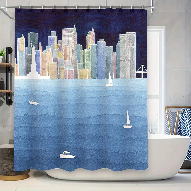 

Bathroom Shower Curtain Modern Abstract Cityscape Skyline Waterproof Decor Artistic Washroom Fabric Panel W60H190(CM)-1 Pcs